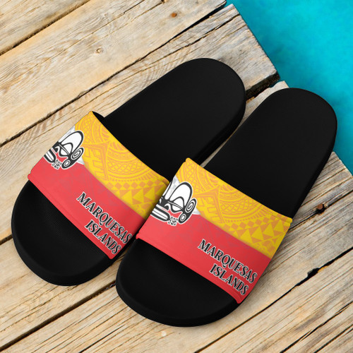 Marquesas Islands Flag Color With Traditional Patterns Slide Sandals