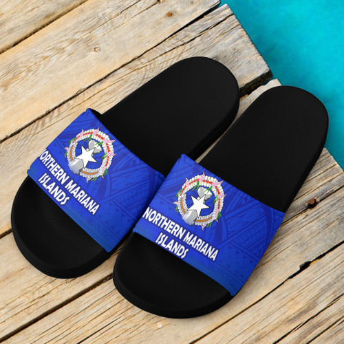 Northern Mariana Islands Flag Color With Traditional Patterns Slide Sandals