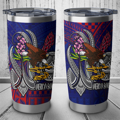 American Samoa Seal With National Flowers Polynesian Patterns Tumbler