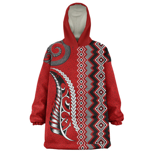 New Zealand Snug Hoodie Maori Fabic Pattern Silvers Fern