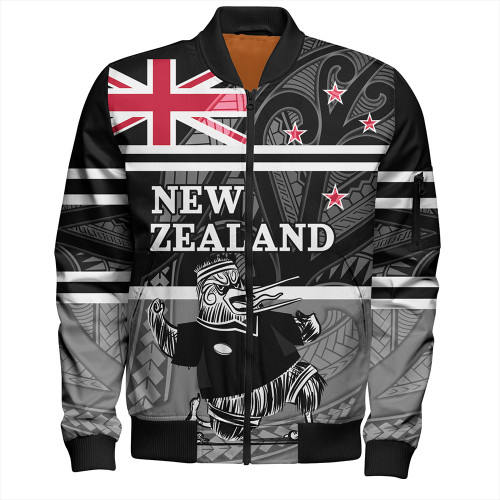 New Zealand Bomber Jacket Rugby Player Kiwi Bird With NZ Flag