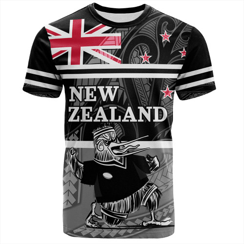 New Zealand T-Shirt Rugby Player Kiwi Bird With NZ Flag