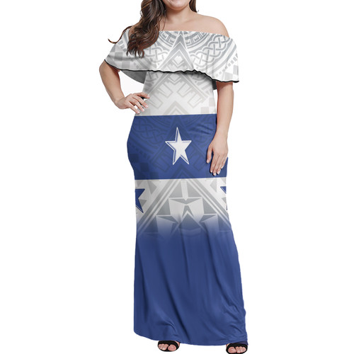 Gambier Islands Flag Color With Traditional Patterns Women Off Shoulder Long Dress