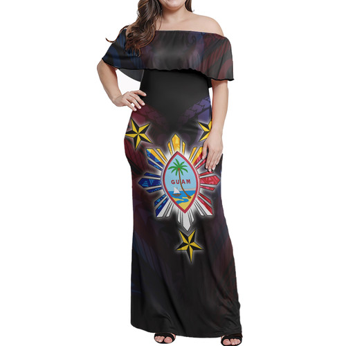 Philippines Filipinos Guam Seal With Philippines Sun And Stars Women Off Shoulder Long Dress