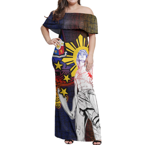 Philippines Filipinos Lapu-lapu Hero With Seal Filipinos Tribal Patterns Women Off Shoulder Long Dress