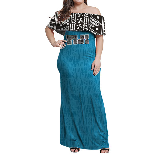 Fiji Women Off Shoulder Long Dress Fijian Tapa Pattern