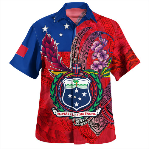 Samoa Hawaiian Shirt Samoa Flag With Seal Teuilia Flowers Tradition Patterns