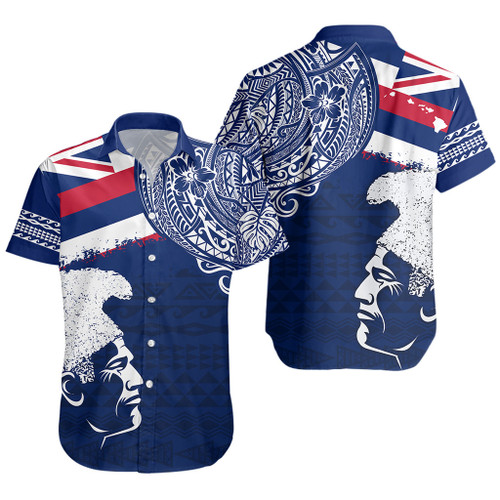 Hawaii Short Sleeve Shirt Polynesian Tribal Flag King Kamehameha