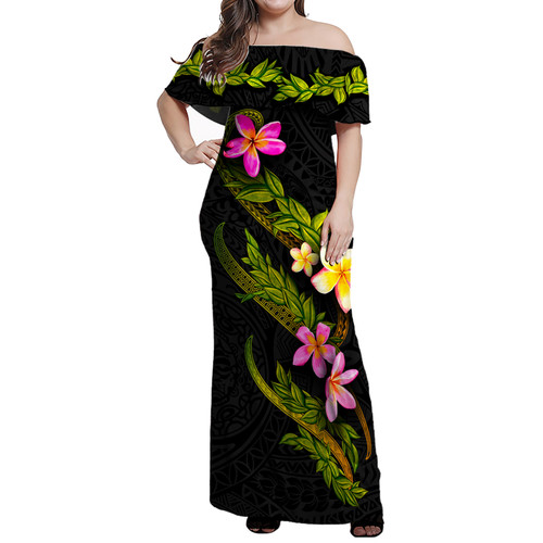 Polynesian Women Off Shoulder Long Dress - Plumeria Tribal