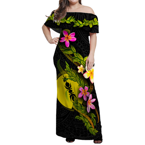 New Caledonia Women Off Shoulder Long Dress - Plumeria Tribal