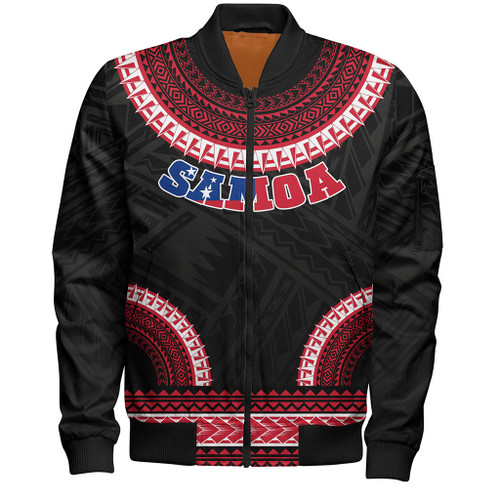 Samoa Bomber Jacket Tribal Pattern Flag Coat Of Arms Circle