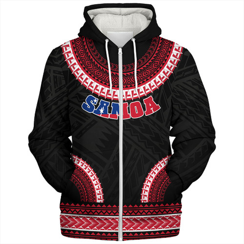 Samoa Sherpa Hoodie Tribal Pattern Flag Coat Of Arms Circle