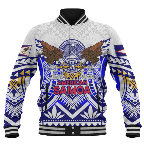American Samoa Baseball Jacket Custom American Samoa Seal And Eagle Polynesian Tattoo