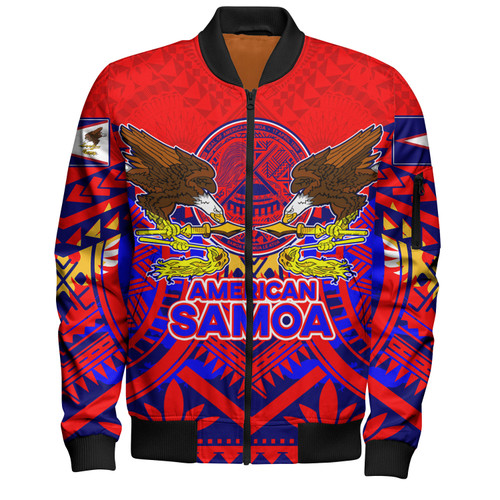 American Samoa Bomber Jacket Custom American Samoa Seal And Eagle Polynesian Tattoo Red