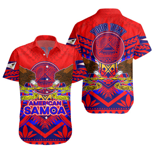 American Samoa Short Sleeve Shirt Custom American Samoa Seal And Eagle Polynesian Tattoo Red