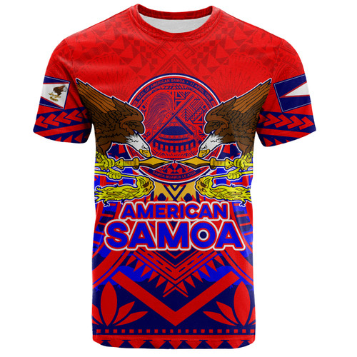 American Samoa T-Shirt Custom American Samoa Seal And Eagle Polynesian Tattoo Red