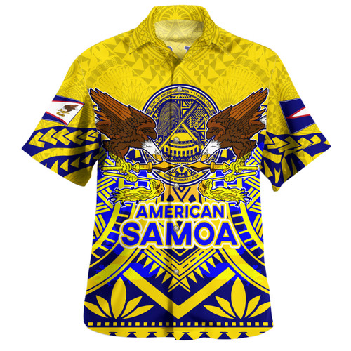 American Samoa Hawaiian Shirt Custom American Samoa Seal And Eagle Polynesian Tattoo Yellow