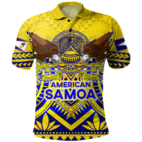American Samoa Polo Shirt Custom American Samoa Seal And Eagle Polynesian Tattoo Yellow