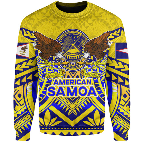American Samoa Sweatshirt Custom American Samoa Seal And Eagle Polynesian Tattoo Yellow