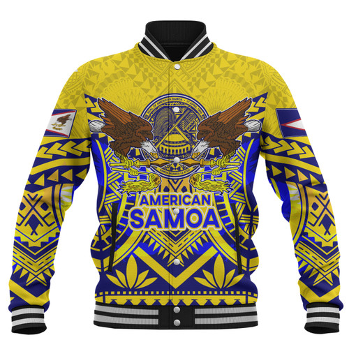 American Samoa Baseball Jacket Custom American Samoa Seal And Eagle Polynesian Tattoo Yellow