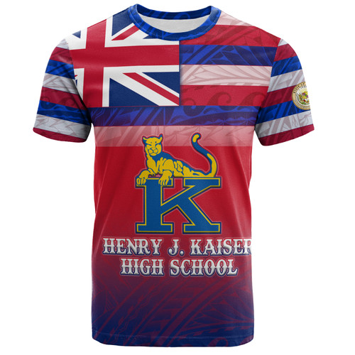 Hawaii Henry J. Kaiser High School T-Shirt Flag Color With Traditional Patterns