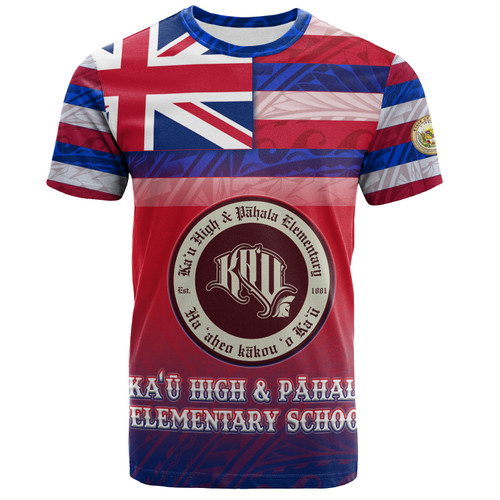 Hawaii Kaʻū High & Pāhala Elementary School T-Shirt Flag Color With Traditional Patterns