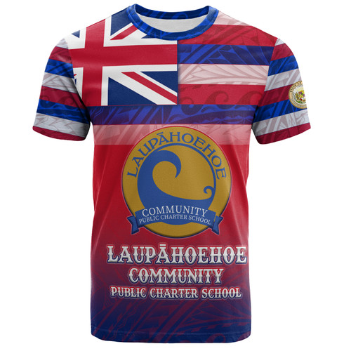 Hawaii Laupāhoehoe Community Public Charter School T-Shirt Flag Color With Traditional Patterns
