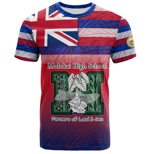 Hawaii Moloka'i High School T-Shirt Flag Color With Traditional Patterns