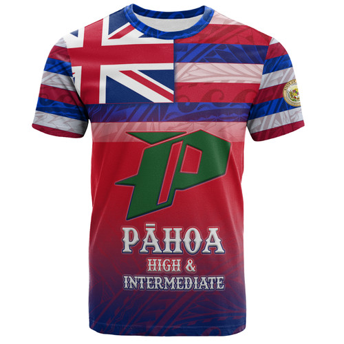 Hawaii Pāhoa High & Intermediate High School T-Shirt Flag Color With Traditional Patterns
