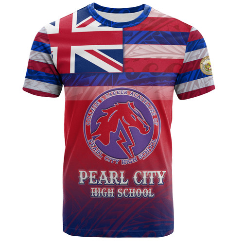 Hawaii Pearl City High School T-Shirt Flag Color With Traditional Patterns
