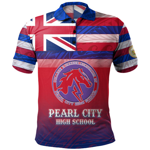 Hawaii Pearl City High School Polo Shirt Flag Color With Traditional Patterns