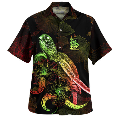 New Caledonia Hawaiian Shirt Sea Turtle With Blooming Hibiscus Flowers Reggae