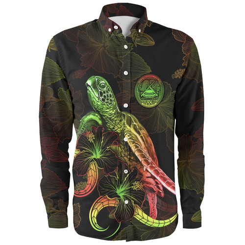 American Samoa Long Sleeve Shirt Sea Turtle With Blooming Hibiscus Flowers Reggae