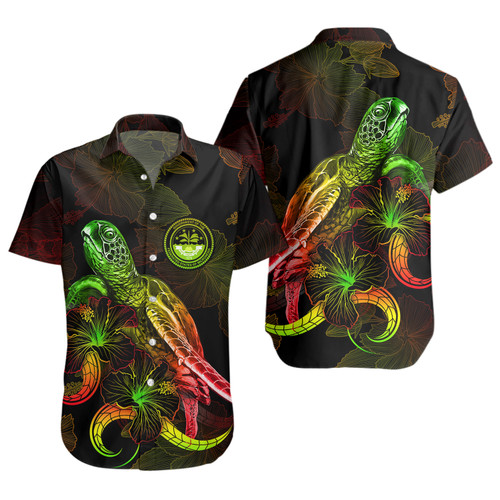 Federated States Of Micronesia Short Sleeve Shirt Sea Turtle With Blooming Hibiscus Flowers Reggae