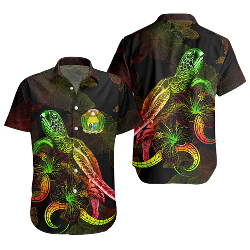 Nauru Short Sleeve Shirt Sea Turtle With Blooming Hibiscus Flowers Reggae