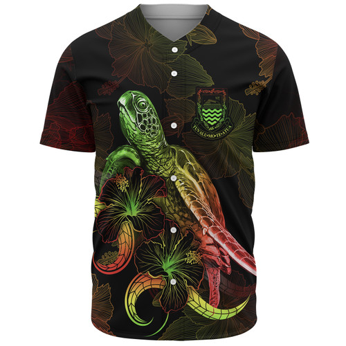 Tuvalu Baseball Shirt Sea Turtle With Blooming Hibiscus Flowers ReggaeTuvalu Baseball Shirt Sea Turtle With Blooming Hibiscus Flowers Reggae