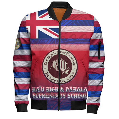 Hawaii Kaʻū High & Pāhala Elementary School Bomber Jacket Flag Color With Traditional Patterns