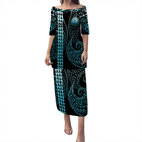 Chuuk State Puletasi Kakau Style Turquoise