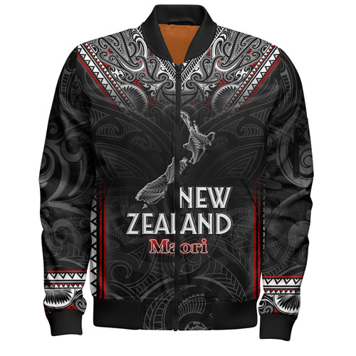 New Zealand Bomber Jacket Maori Patterns With Map Silver Fern