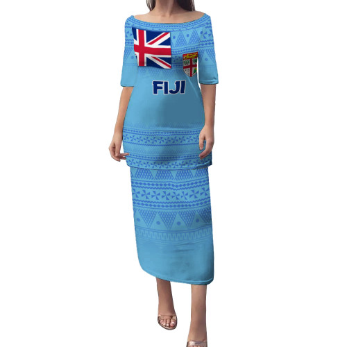 Fiji Puletasi - Flag Color With Traditional Patterns