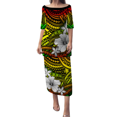 Polynesian Patterns Hibiscus Flowers Style Puletasi