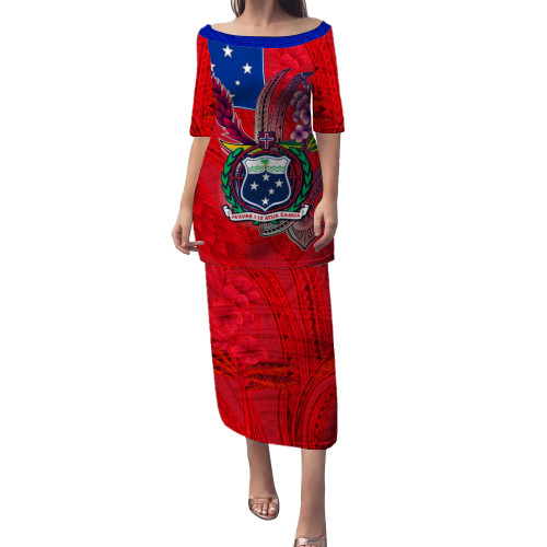 Samoa Puletasi - Samoa Flag With Seal Teuilia Flowers Tradition Patterns 1