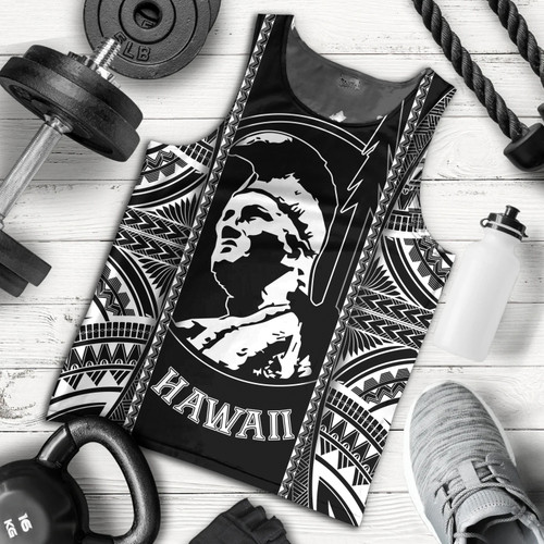 Hawaii Custom Personalised Tank Top King Kamekameha Black and White Polynesian