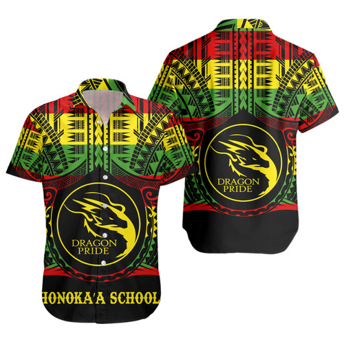 Hawaii Short Sleeve Shirt Honokaʻa High & Intermediate School Reggae Color Polynesian