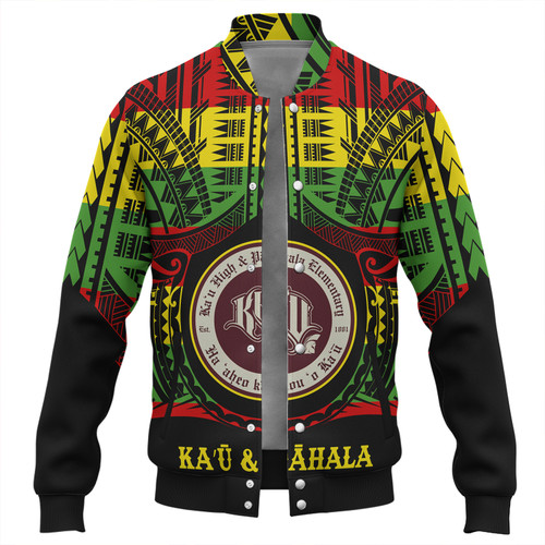 Hawaii Baseball Jacket Kaʻū High & Pāhala Elementary School Reggae Color Polynesian