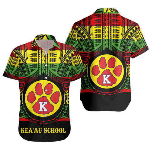Hawaii Short Sleeve Shirt Keaʻau High School Reggae Color Polynesian