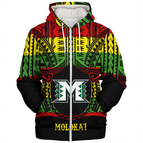Hawaii Sherpa Hoodie Moloka'i High School Reggae Color Polynesian
