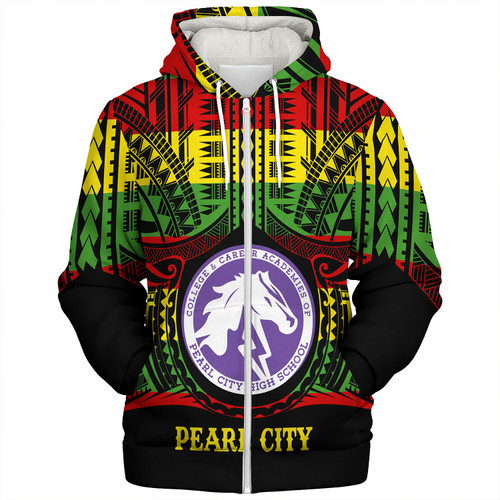 Hawaii Sherpa Hoodie Pearl City High School Reggae Color Polynesian