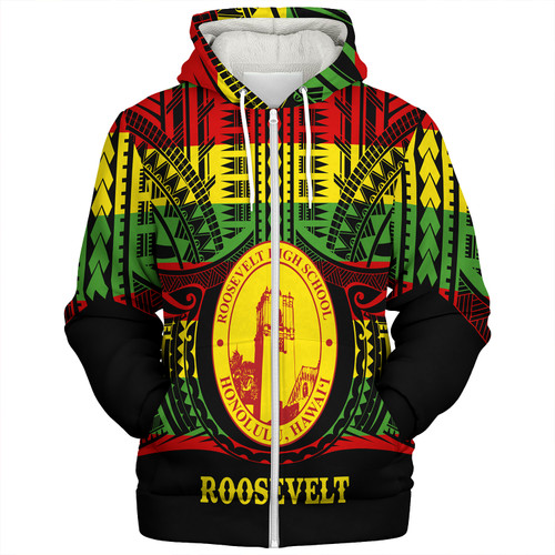 Hawaii Sherpa Hoodie President Theodore Roosevelt High School Reggae Color Polynesian