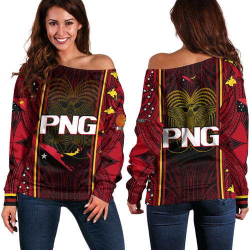 Papua New Guinea Custom Personalised Off Shoulder Sweatshirt  Seal And Map Tribal Traditional Patterns
